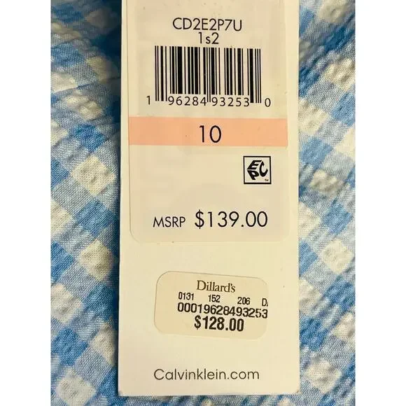 Calvin Klein Women’s Blue Gingham Sleeveless Front Knot Midi Dress size 10 NWT - Picture 5 of 10